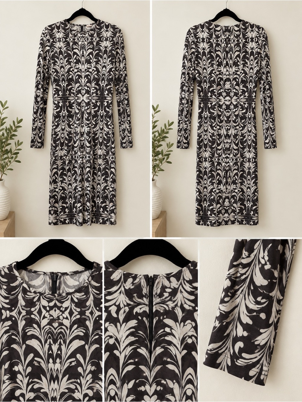 Tory Burch Black & White Long-Sleeve Printed Dress